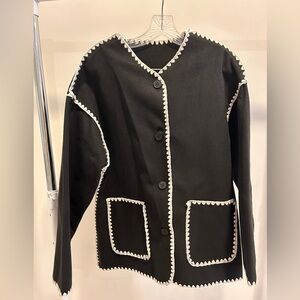 Elegant Black Women's Jacket with White Trim